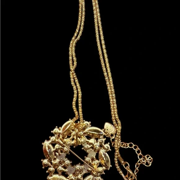 Pink and Gold Floral Pendant Necklace / broach - Picture 3 of 5